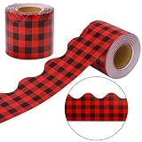 URATOT 65.6 Feet Buffalo Plaid Bulletin Board Border Scalloped Border Decoration Rolled Borders for Black Board, Classroom Decoration