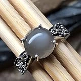 Natural Grey Orthoclase Moonstone 925 Sterling Silver Engagement Ring Size 6, 6.25, 7.75, 8, 8.75, 9