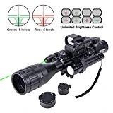 Hiram 4-16x50 AO Rifle Scope Combo with Green Laser, Reflex Sight, and 5 Brightness Modes Flashlight