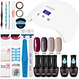 Gellen Gel Polish Kit with UV Light - Elegance 4 Colors Stylish Nail Gel Starter Kit, Home Manicure Tool Rhinestone Nail Art Decorations