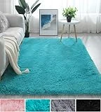 Fluffy Soft Kids Room Baby Nursery Rug, Anti-Skid Large Shaggy Fur Area Rug, Luxury Comfy Bedroom Living Room Rug Indoor Home Decor Carpet, 4 X 6 Feet, Blue