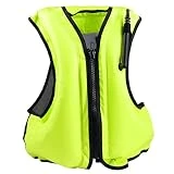 Faxpot Inflatable Life Jacket Adult Swimming Vest for Snorkeling Suitable for 80-220 lbs (Green)