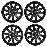Tuningpros WC3-14-1027-B - Pack of 4 Hubcaps - 14-Inches Style Snap-On (Pop-On) Type Matte Black Wheel Covers Hub-caps