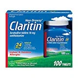 Claritin 24 Hour, Allergy Tablet, 100 Count, Loratadine 10mg, All Day and Night Relief from Allergy Symptoms Including Sneezing, Runny Nose, Itchy Nose or Throat, Itchy, Watery Eyes