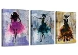 Canvas Wall Art Sexy Black Girl Purple Pictures The Iron Tower Manhattan Cityscape, Lady Teal Modern New York City Artwork, Yellow Girl Sexy Elegant Empire Building Painting Prints framed for Office Bedroom Bathroom Home Decor- 12'x16'x3 Panels