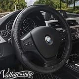 Valleycomfy 14.25 inch Auto Car Steering Wheel Covers Black with Black Lines- Genuine Leather for Prius Civic