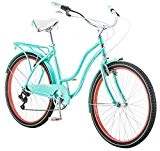 Schwinn Perla Women's Cruiser Bicycle, Featuring 18-Inch Step-Through Steel Frame and 7-Speed Drivetrain with Front and Rear Fenders, Rear Rack, and 26-Inch Wheels, Blue