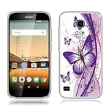 Huawei Union Y538 Case, Fincibo (TM) TPU Silicone Protector Cover Soft Gel Skin, Purple Butterfly (Style 2)