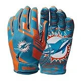 Wilson NFL Stretch Fit Football Gloves - Miami- Adult