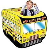 D-FantiX School Bus Pop Up Play Tent, Kids Tents Indoor Outdoor Playhouse Car Pretend Play Tent for Toddlers Boys Girls Yellow Foldable with Carrying Bag