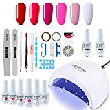 Gel Nail Polish Starter Kit, Speed Curing 48W Professional LED lamp Base Top Coat Set & 6 Colors, Manicure Tools Popular Nail Art Designs by Vishine #15