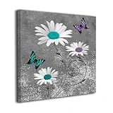 Colla Canvas Print Wall Art Teal Purple Daisy Flower Butterflies Decorative Paintings Modern Home Wall Decor for Bedroom Living Room Bathroom Framed Ready to Hang 12x12 Inches