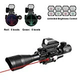 Pinty Rifle Scope 4-12x50EG Rangefinder Mil Dot Tactical Reticle Scope with Laser Sight and Red Dot Sight