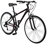 Schwinn Siro Comfort Hybrid Bicycle, Lightweight Aluminum Step-Over Frame, Front Suspension Fork, Padded Suspension Seat, 21-Speed Shimano Drivetrain, and 700c Wheels, Black
