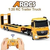 DOUBLE E RC Tow Truck Licensed Mercedes-Benz Acros Detachable Flatbed Semi-Trailer Engineering Tractor Remote Control Trailer Truck Electronics Hobby Toy with Sound and Lights