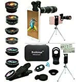 Cell Phone Camera Lens Kit,11 in 1 Universal 20x Telephoto Lens,0.63Wide Angle+15X Macro+198°Fisheye+2X Telephoto+Kaleidoscope+CPL/Starlight/Eyemask/Tripod/Remote,for Most Smartphone (Black)