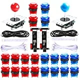 Qenker 2-Player LED Arcade DIY Kit for USB MAME PC Game DIY & Raspberry Pi Retro Controller DIY Including 2X Arcade Joystick, 20x LED Arcade Buttons, 2X Zero Delay USB Encoder (Blue & Red)