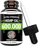 Hemp Oil Drops 600,000 - Made in USA - Anxiety & Stress Relief - Optimum Absorption & BIOAvailability - Natural Hemp Oil for Sleep & Mood Support - Omega 3-6-9 - Mint Flavor