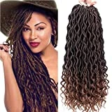 Karida 6Pcs/Lot Curly Faux Locs Crochet Hair Deep Wave Braiding Hair With Curly Ends Crochet Goddess Locs Synthetic Braids Hair Extensions (18inch, T1B/30#)