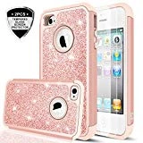 iPhone 4S Case,iPhone 4 Case with Tempered Glass Screen Protector [2 Pack],LeYi Glitter Bling Girls Women Dual Layer Heavy Duty Protective Phone Case for iPhone 4 / 4S / 4G TP Rose Gold