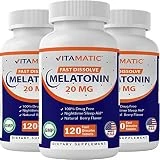 3 Pack - Vitamatic Melatonin 20mg Fast Dissolve 120 Tablets | Nighttime Sleep Aid | Natural Berry Flavor | Vegetarian, Non-GMO, Gluten Free (Total 360 Tablets)