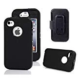 iPhone 4s Case, Harsel Defender Series Heavy Duty Tough Rugged High Impact Armor Hybrid Military with Belt Clip Built-in Screen Protector Case Cover for Apple iPhone 4s /4g (Black/Black)
