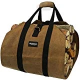 Amagabeli Fireplace Carrier Waxed Canvas Fire Place Sturdy Wood Carring Bag with Handles Security Strap for Camping Indoor Firewood Logs Tote Holder Birchwood Stand