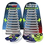 DIAGONAL ONE No Tie Shoelaces for Kids and Adults - Elastic Silicone Shoe Laces to Replace Your Shoe Strings. 20 Slip On Tieless Flat Silicon Sneakers Laces (Gray)