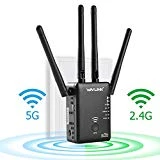 WiFi Extender,WAVLINK 1200M High Power WiFi Range Extender with Router Function,WiFi Booster 2.4G+5GHz WPS WiFi Repeater with 4 External Antennas,Wireless Router with 2 Ethernet Port