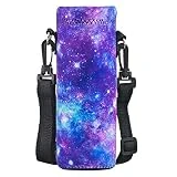 AORTDES Water Bottle Sling Case Bag Carrier Holder - 500ML/16.9oz Neoprene Water Bottle Sleeve Strap Cooler Cover Pouch for Men Women Kids Travel Camping Walking Hiking Running(Purple Galaxy)