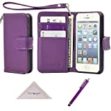 iPhone SE 2016 Case, iPhone 5 Case, Wisdompro Premium PU Leather 2-in-1 Protective Folio Flip Wallet Case with Credit Card Holder Slots and Wrist Lanyard for iPhone 5/5s/SE 1st Generation -Purple