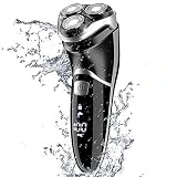 Men's Electric Shaver - MAX-T Corded and Cordless Rechargeable 3D Rotary Shaver Razor for Men with Pop-up Sideburn Trimmer Wet and Dry with Wall Adapter 100-240V