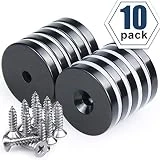 1.26”D x 0.2”H Black Epoxy Coated Neodymium Disc Countersunk Hole Magnets. Strong Permanent Rare Earth Magnets with Screws - Pack of 10