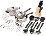 Gibson Home Back to Basics Stainless Steel Cookware Set, 32-Piece, Silver