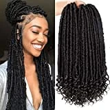 6Packs Goddess Faux Locs Crochet Hair 16 Inch Straight Goddess Locs with Curly Ends Synthetic Crochet Hair Braids for Women(1B#)