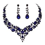 Molie Youfir Bridal Austrian Crystal Necklace and Earrings Jewelry Set Gifts fit with Wedding Dress(Navy Blue)