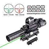 Pinty Rifle Scope 3-9x32 Rangefinder Illuminated Reflex Sight 4 Reticle Green Dot Laser Sight with 14 Slots 1 inch High Riser Mount