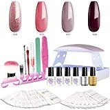 SEXY MIX Gel Nail Polish Kit with UV LED Light, Home Gel Nail Polish Kit Manicure Tools 4 Colors Gel Nail Polish Base and Top Coat, Portable Kit for Travel