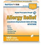 HealthCareAisle Allergy Relief Levocetirizine Dihydrochloride Tablets, USP | 24 Hour Allergy Relief | 5 mg | 160 Count