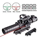 Pinty Rifle Scope 3-9x32 Rangefinder Illuminated Reflex Sight 4 Reticle Red Dot Laser Sight with 14 Slots 1 inch High Riser Mount