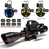 UUQ 4-12X50 Rifle Scope Dual Illuminated Reticle W/Green(RED) Laser Sight and 4 Tactical Holographic Dot Reflex Sight (12 Month Warranty) (4-12X50 Red Laser)