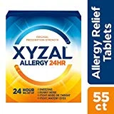 Xyzal Allergy 24 Hour, Allergy Tablet, 55 Count, All Day and Night Relief from Allergy Symptoms Including Sneezing, Runny Nose, Itchy Nose or Throat, Itchy, Watery Eyes