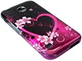 For Huawei Union Y538 Hard Snap on Protector Phone Cover Case + Happy Face Phone Dust Plug (Pink Flower Heart)