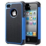 UARMOR Case for Apple iPhone 4 / iPhone 4S, Hybrid Dual Layer Protective Case with Hard Plastic and Soft Silicone Shockproof Durable Fullbody Protection Case, Black+Blue