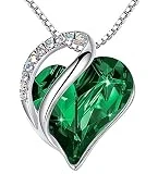 Leafael Infinity Love Heart Pendant Necklace Emerald Green May Birthstone Crystal Jewelry Gifts for Women, Silver-Tone, 18'+2'