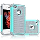 Tekcoo for iPhone 4S Case, Tekcoo iPhone 4 / 4G Cover, [Tmajor] Shock Absorbing Hybrid Best Impact Defender Rugged Slim Grip Bumper Cover Shell Plastic Outer & Rubber Silicone Inner [Turquoise/Grey]
