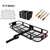 TITIMO 60'x21'x6' Folding Hitch Mount Cargo Carrier - Luggage Basket Rack Fits 2' Receiver - Rear Cargo Rack for SUV, Truck, Car(Includes Cargo Net, Ratchet Straps, Waterproof Cover) - 550LB Capacity