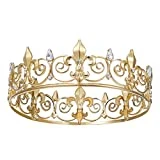 SWEETV Royal Full King Crown - Metal Crowns and Tiaras for Men Prom King Party Hats Costume Accessories, Gold