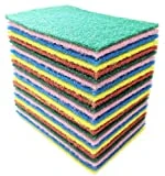 Bundaloo 24 Pack Scouring Pads Scrubbers Set in Red, Yellow, Pink, Green and Blue - Multipurpose, Non Abrasive, Non Scratch - Synthetic Fiber Cleaning and Scouring Scrubs - 6x4 Inches
