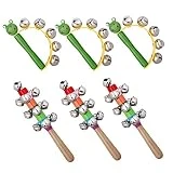 QCUTE Wooden Handle Baby Bells, 6pcs Vivid Handle Bells Alloy Jingle Bells Instrument Musical Rhythm Toys for Baby Kids
